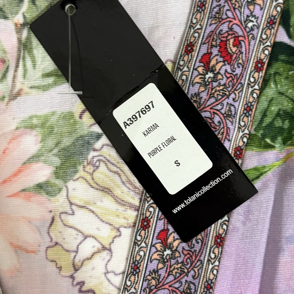 NEW Tolani Size Small Karma Purple Floral Open Front Kimono Hippie Boho Artsy - Picture 5 of 7